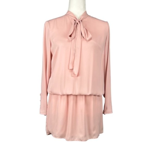 Amanda Uprichard Dresses & Skirts - Amanda Uprichard Womens Long Sleeve Blouson Mini Dress Pink Tie Neck size XS